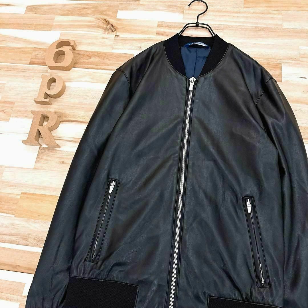 ZARA - 【ザラマン】ZARA MAN フェイクレザー ジップアップ ブルゾン M
