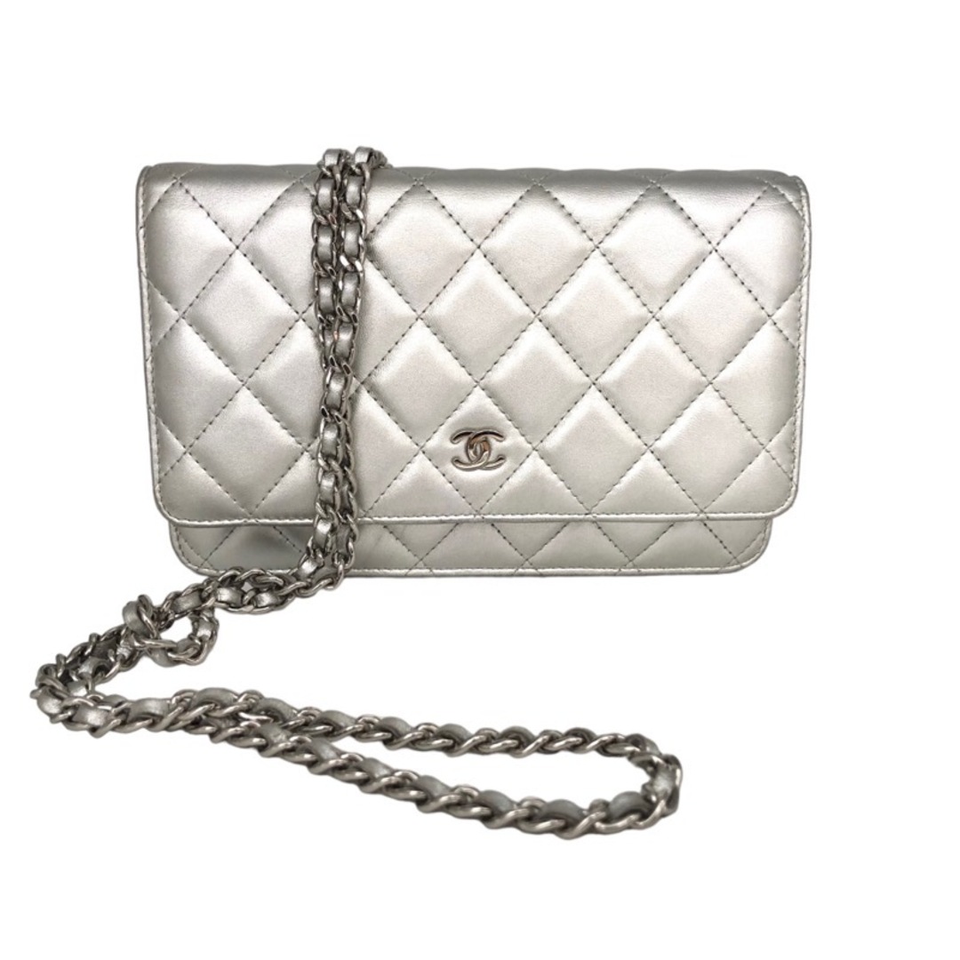 シャネル CHANEL マトラッセチェーンウォレット A33814 シルバー ラムスキン レディース ショルダーバッグ