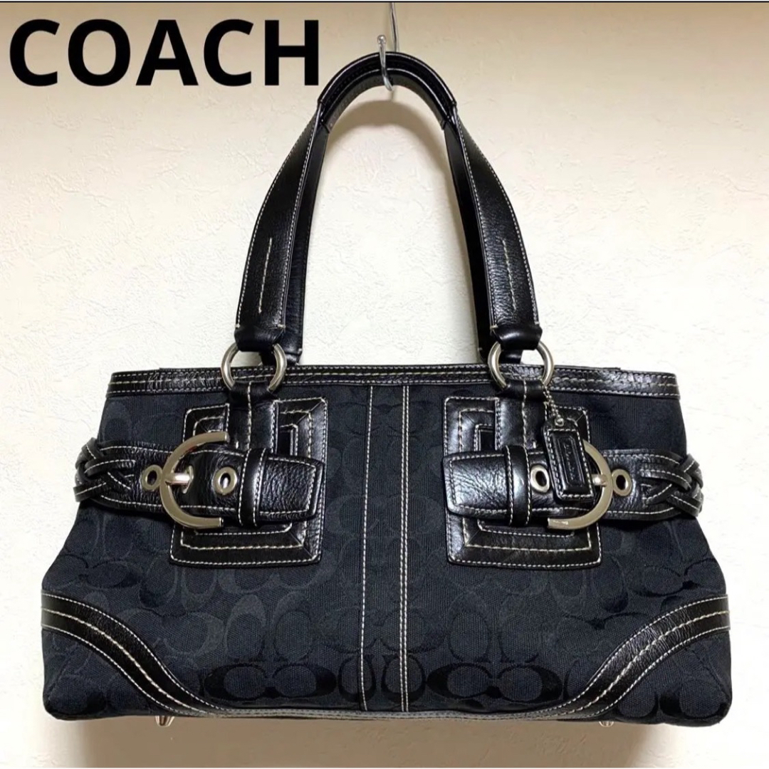 【極美品】COACH シグネチャー レザー編み込みデザイン ハンドバッグ 肩掛け