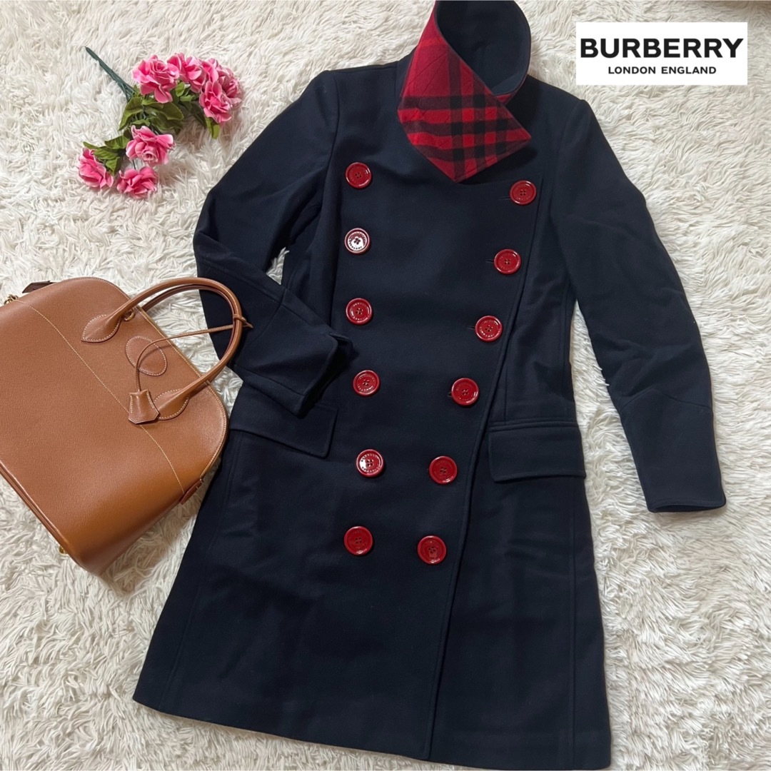 BURBERRY - 【美品】バーバリーロンドン コート 赤ボタン ネイビー