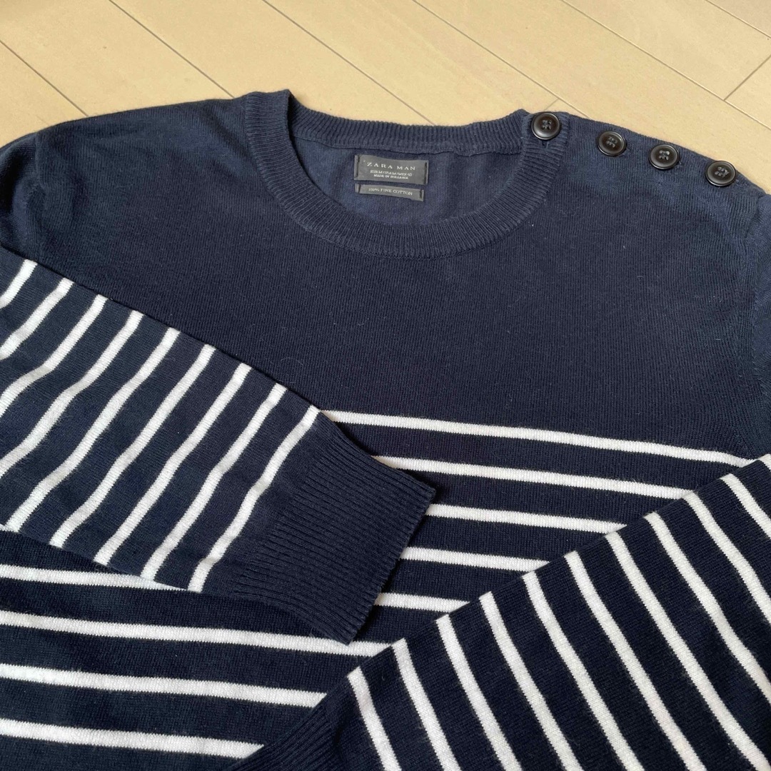 ZARA(ザラ)の美品　ZARA MAN ザラ　ボーダーセーター　メンズ　Mサイズ　綿100%  メンズのトップス(ニット/セーター)の商品写真