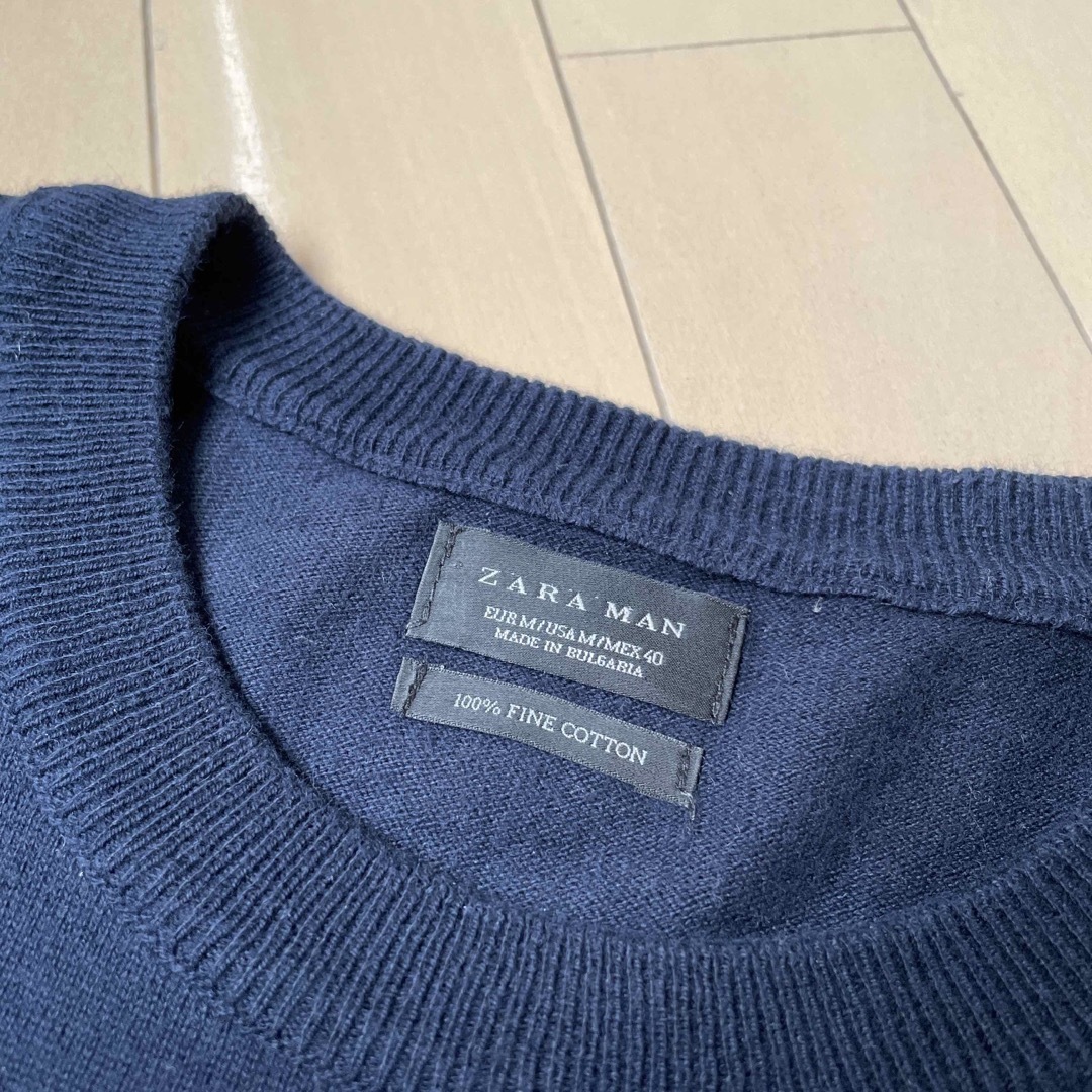 ZARA(ザラ)の美品　ZARA MAN ザラ　ボーダーセーター　メンズ　Mサイズ　綿100%  メンズのトップス(ニット/セーター)の商品写真