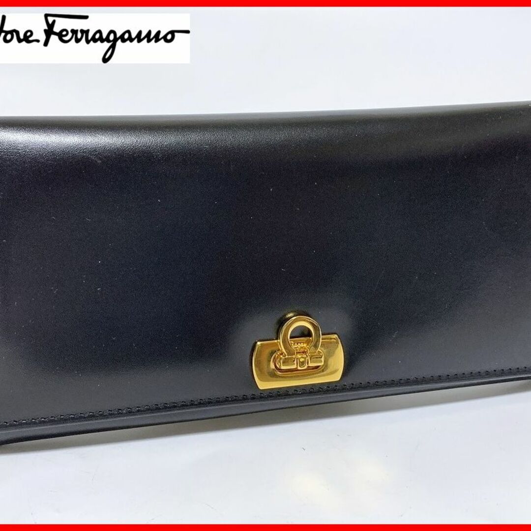 Salvatore Ferragamo フェラガモ 二つ折り 財布 黒jts2 - 財布