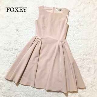 フォクシーニューヨーク(FOXEY NEW YORK)の【極美品】FOXEY フォクシー サイドギャザードレス ベージュ系 38328(ひざ丈ワンピース)