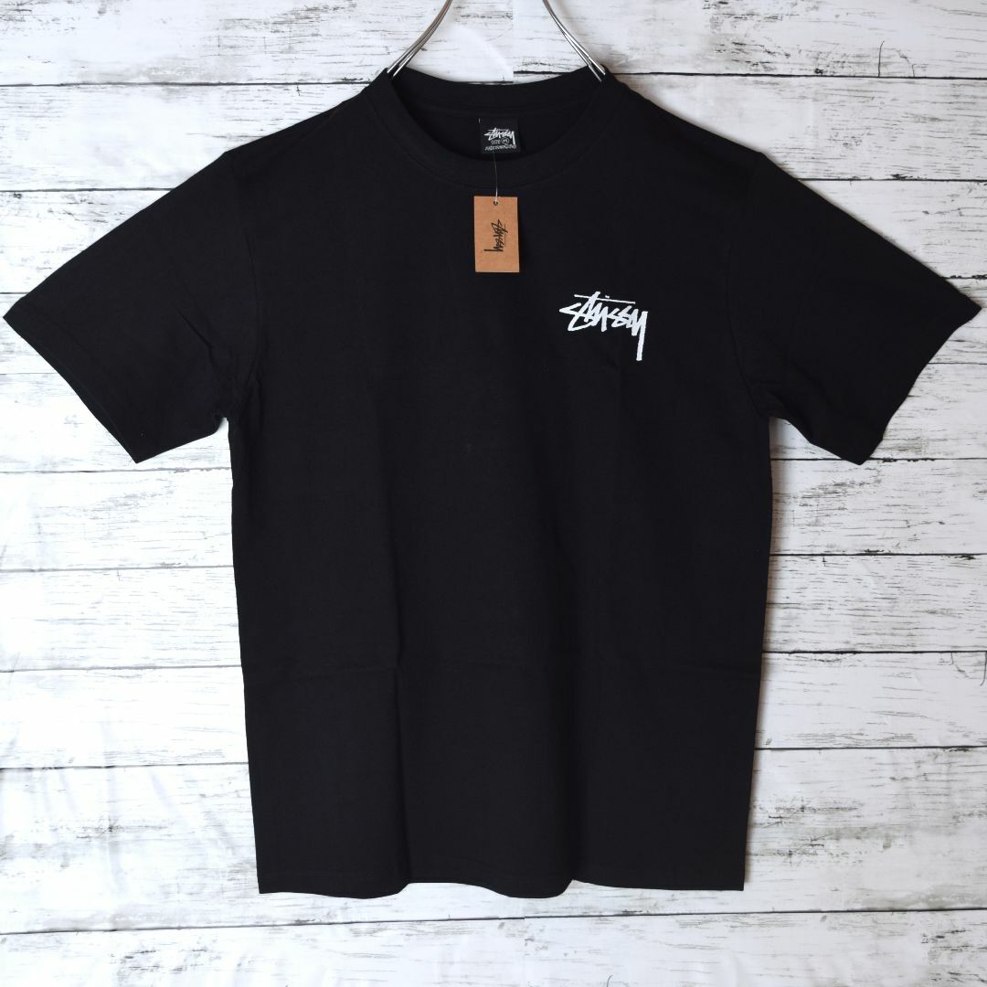 【ステューシー】正規・新品タグ　フラワー　ビッグロゴ　ブラック　M　Tシャツ