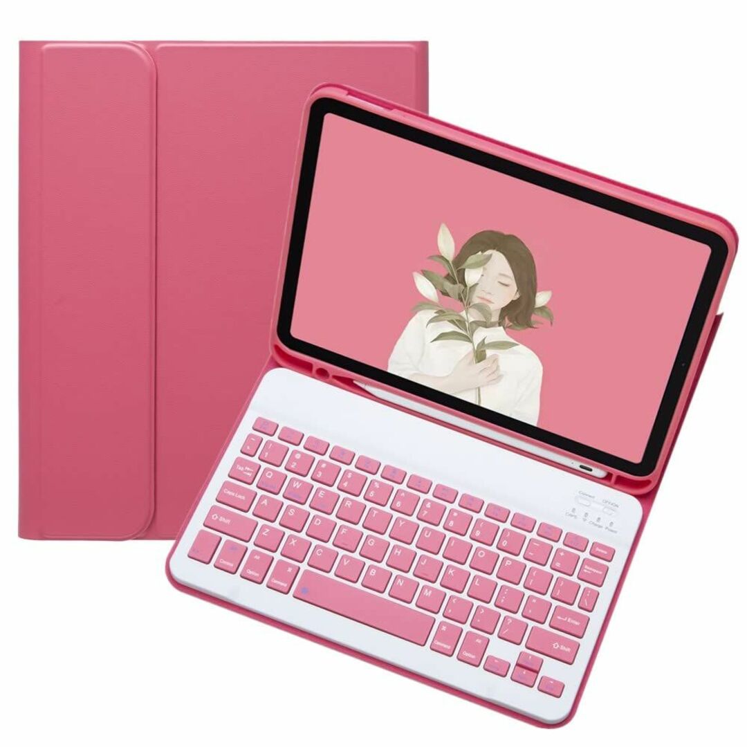 【色: 濃いピンク】iPad 第10世代 キーボード ケース キャンディー色 ペ