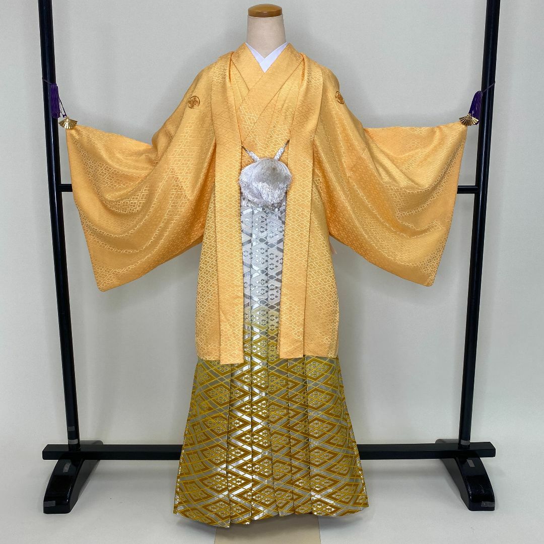 羽織袴セット 紋付 成人式 結婚式 中古 男袴 メンズ 裄74.5cm G459の