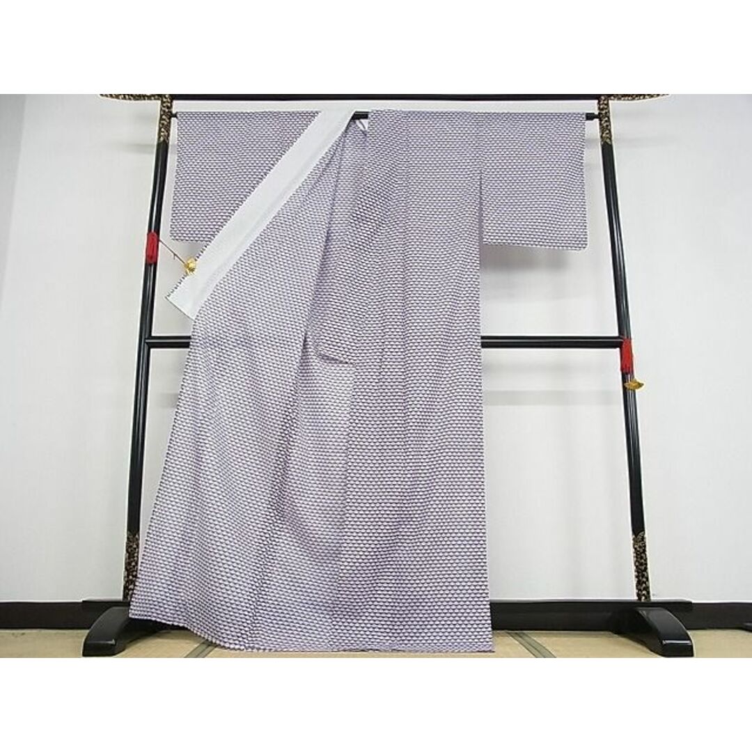 平和屋-こころ店■夏物　小紋　絽　扇面文　着丈169cm　裄丈67cm　洗える着物　A-ma6591