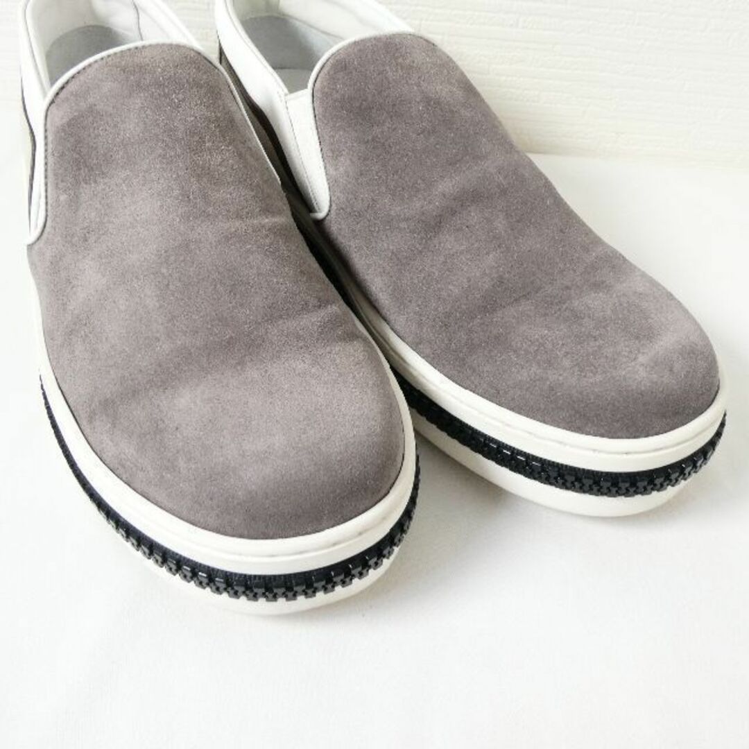 美品 Sergio Rossi スエード×レザー ジッパーデザイン スリッポン-