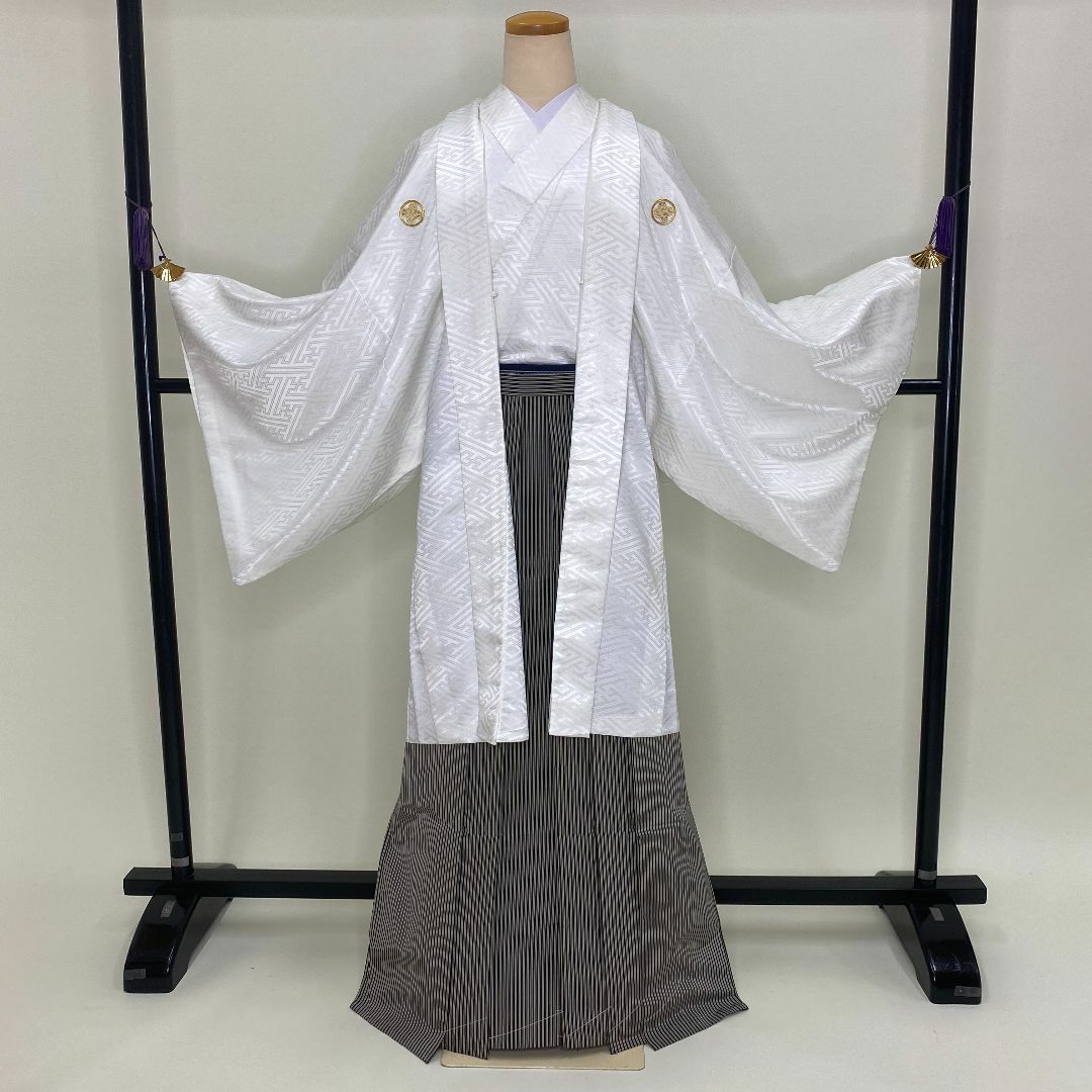 羽織袴セット 紋付 成人式 結婚式  男袴 メンズ 裄76cm　G460のサムネイル