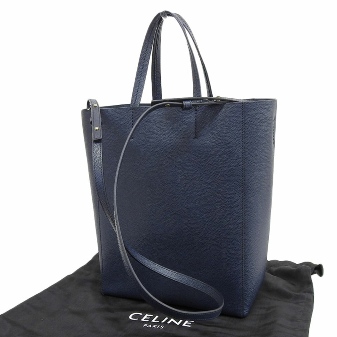 セリーヌ CELINE バーティカルカバスモール 2WAYバッグ トートバッグ ショルダーバッグ レザー ネイビー 中古 新入荷 OB1559