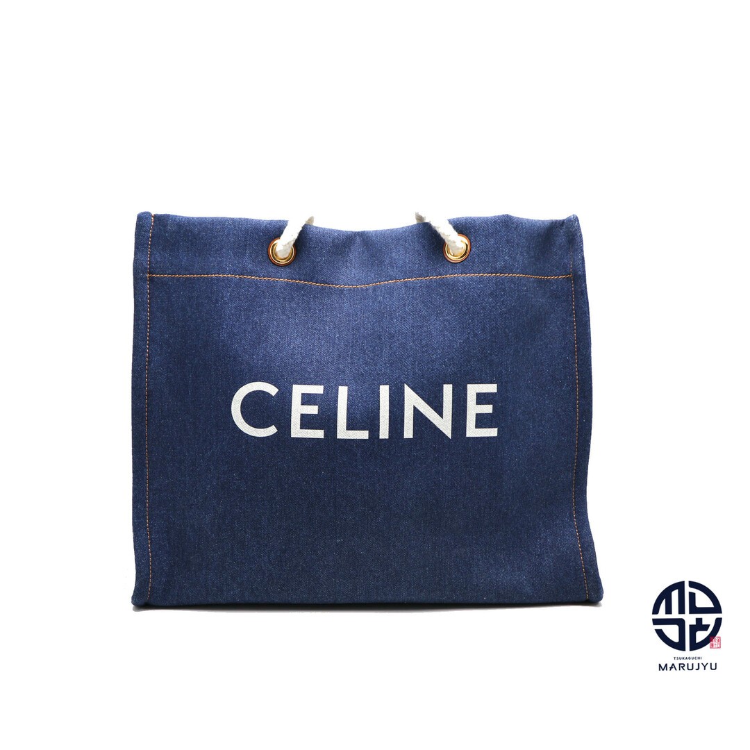 CELINE セリーヌ CABAS SQUARE カバスクエア デニム ネイビー x タン トートバック