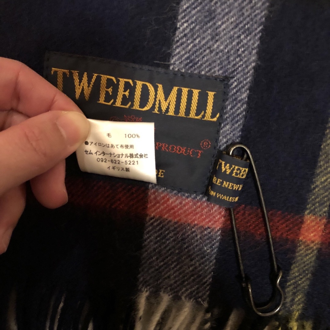 TWEEDMILL(ツイードミル)の★専用★【着用1回】ツイードミル　ウールチェックストール　70-190 ネイビー レディースのファッション小物(マフラー/ショール)の商品写真