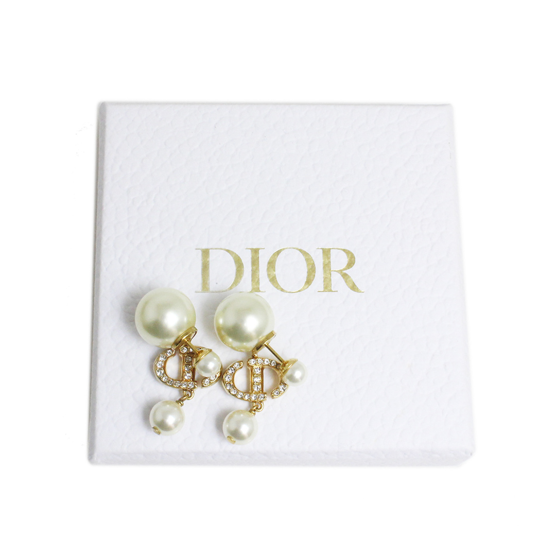 ○サイズ現行・美品］DIOR TRIBALES ピアス　パール　ラインストーン　CDロゴ