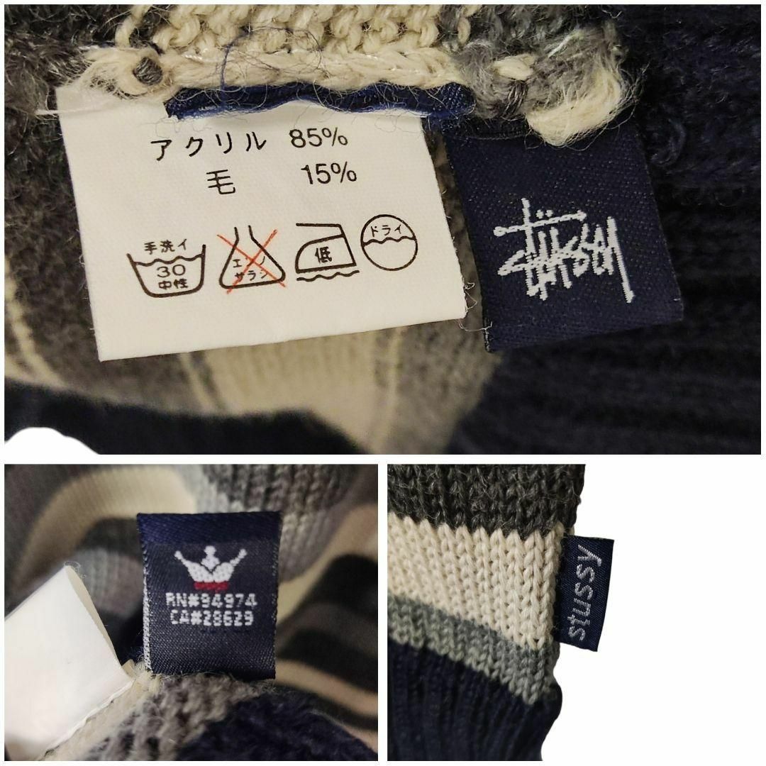 STUSSY(ステューシー)の☆レア☆ OLD STUSSY ボーダーニット セーター 紺タグ Ｍ 90s メンズのトップス(ニット/セーター)の商品写真
