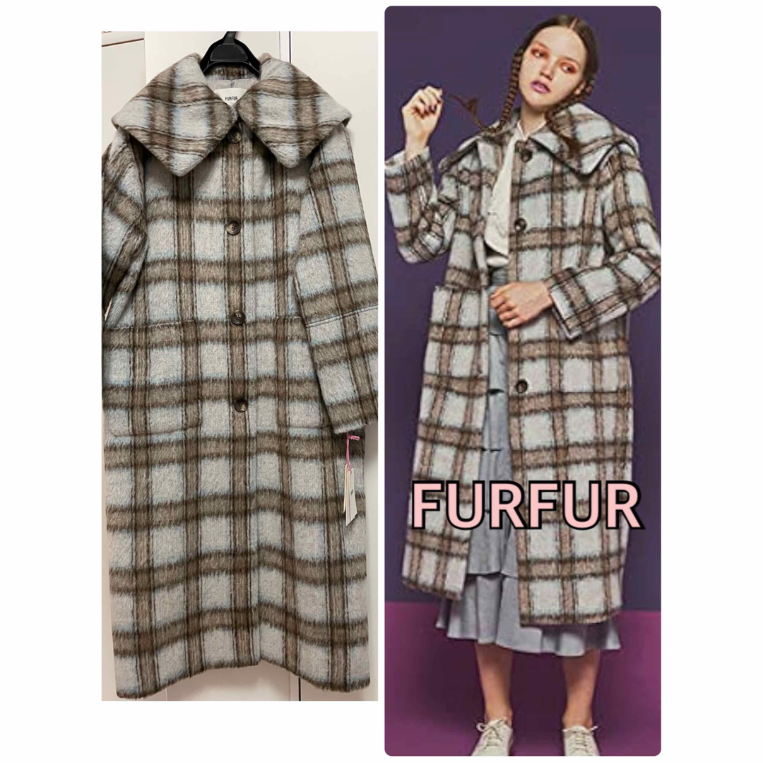 fur fur - FURFUR ファーファー ビッグカラーチェックコートの通販 by