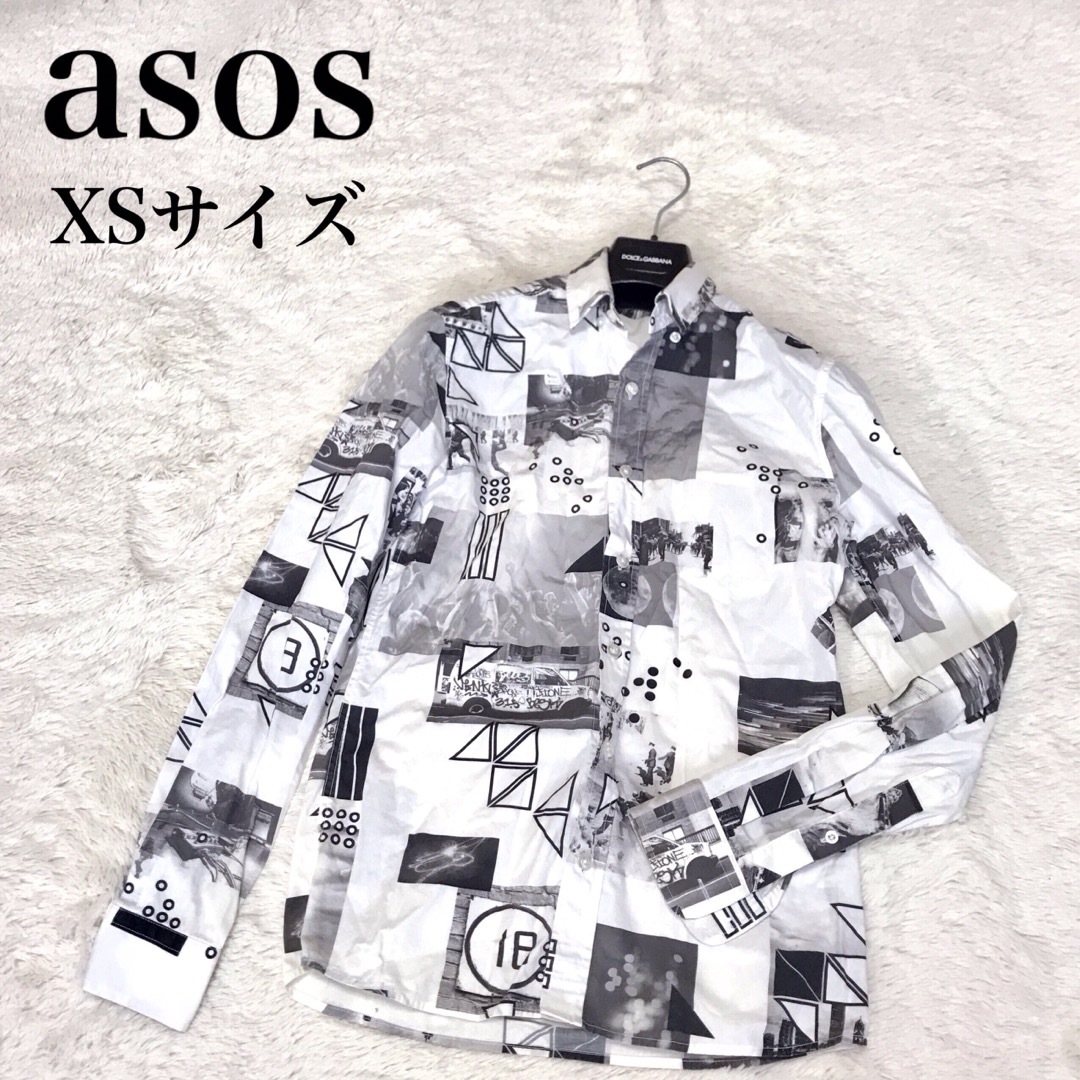 asos(エイソス)のasos エイソス 写真柄 長袖 シャツ 総柄 カットソー トップス 黒 白 メンズのトップス(シャツ)の商品写真