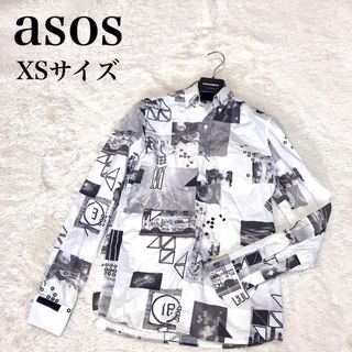 エイソス(asos)のasos エイソス 写真柄 長袖 シャツ 総柄 カットソー トップス 黒 白(シャツ)