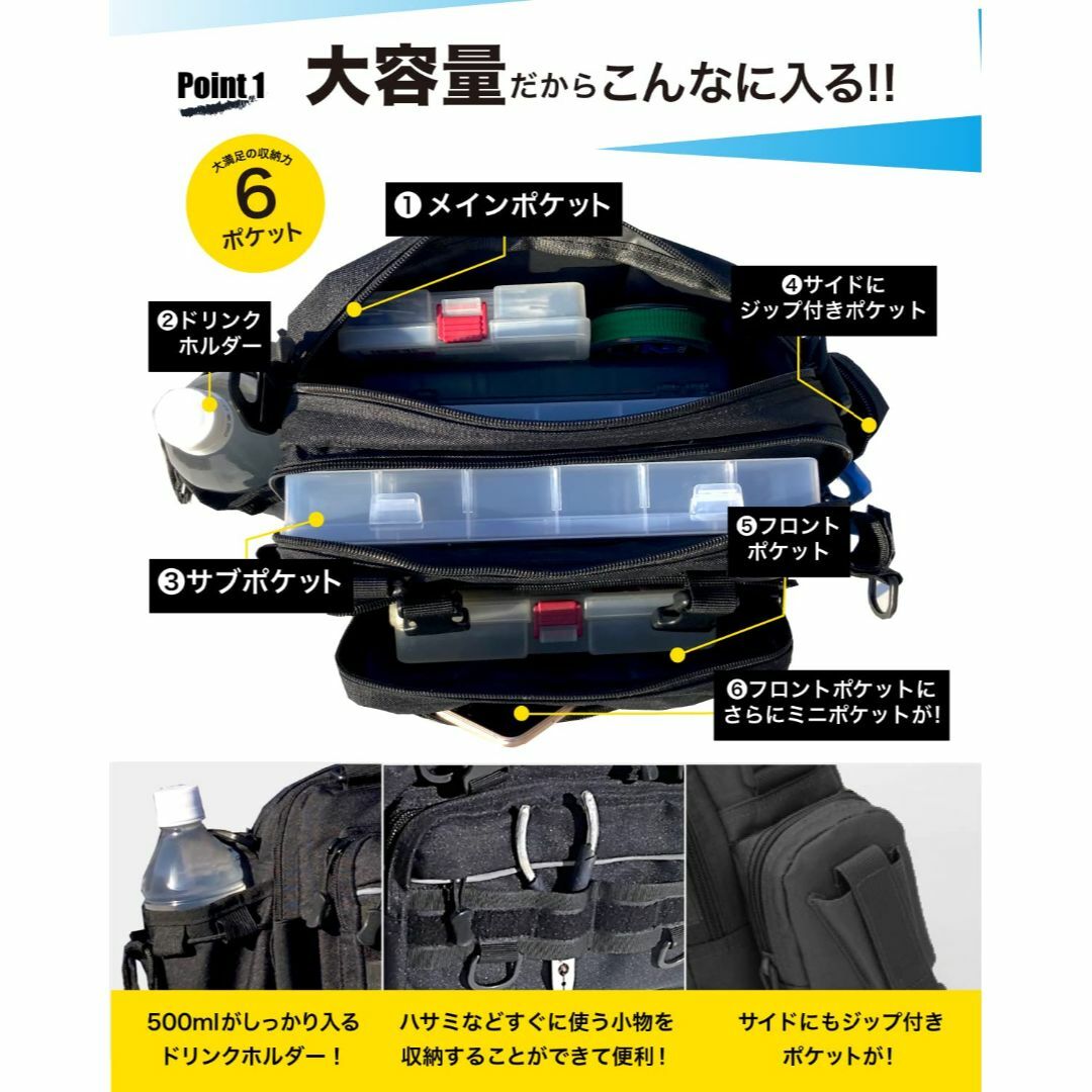 【色: 黒】日本企業maniwaly 使いやすさを追求 釣り バッグ タックルバその他