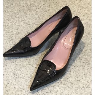 極美品】miumiu ♡パテントレザー エナメル ビジュー パンプス
