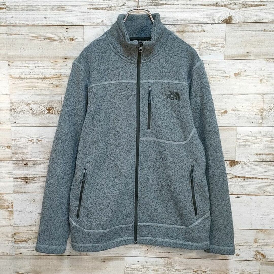 【G75】USA規格ノースフェイス 刺繍ロゴ フルジップニットフリースジャケット
