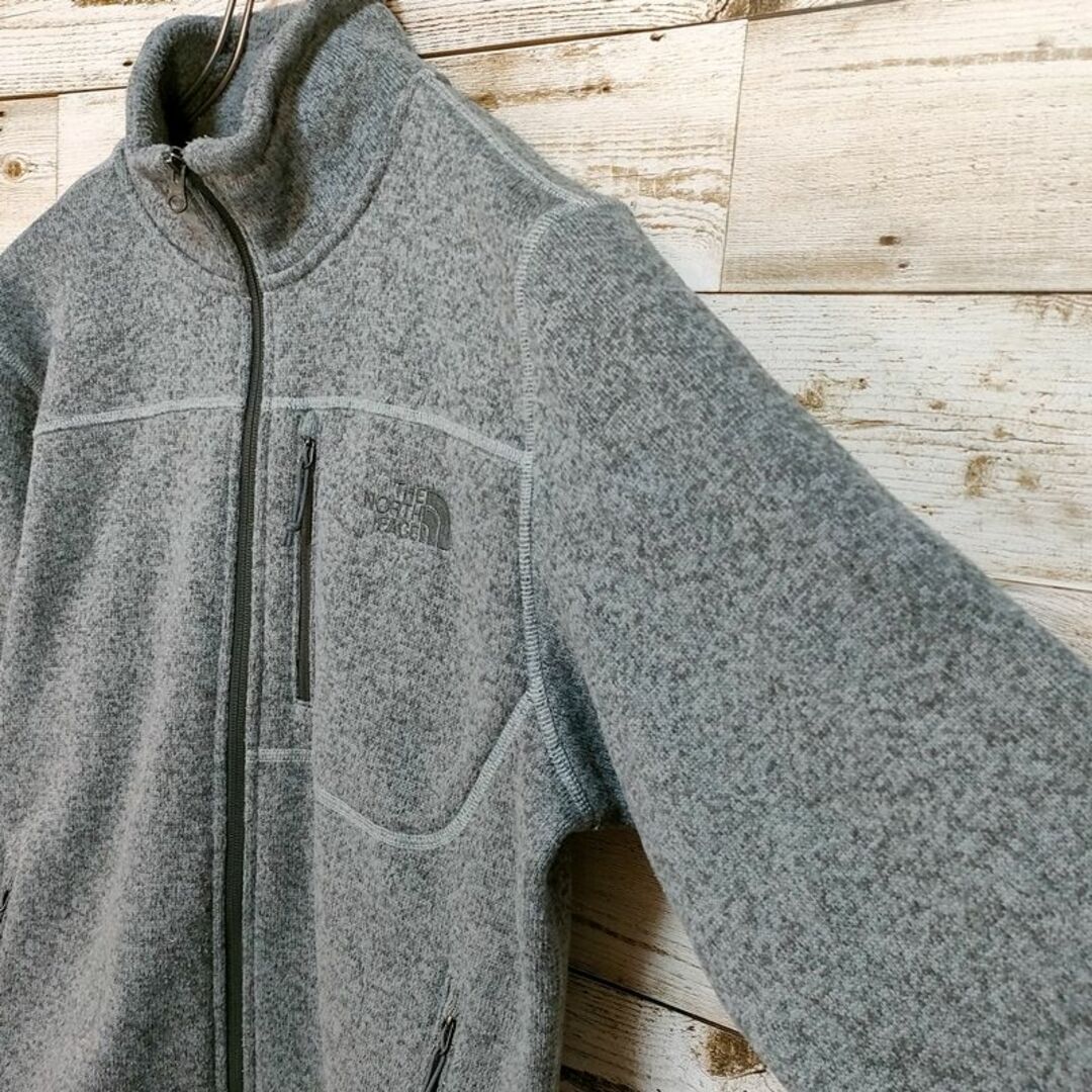 【G75】USA規格ノースフェイス 刺繍ロゴ フルジップニットフリースジャケット
