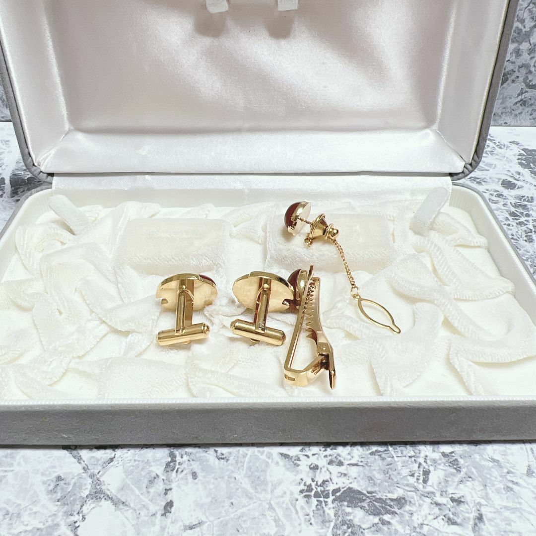 ネクタイピン　カフス　gold　ゴールド　オレンジストーン　ヴィンテージ　 メンズのファッション小物(ネクタイピン)の商品写真