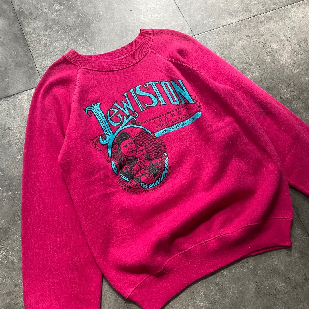 80s Hanes ヘインズ スウェット USA製 M ピンク×ターコイズ