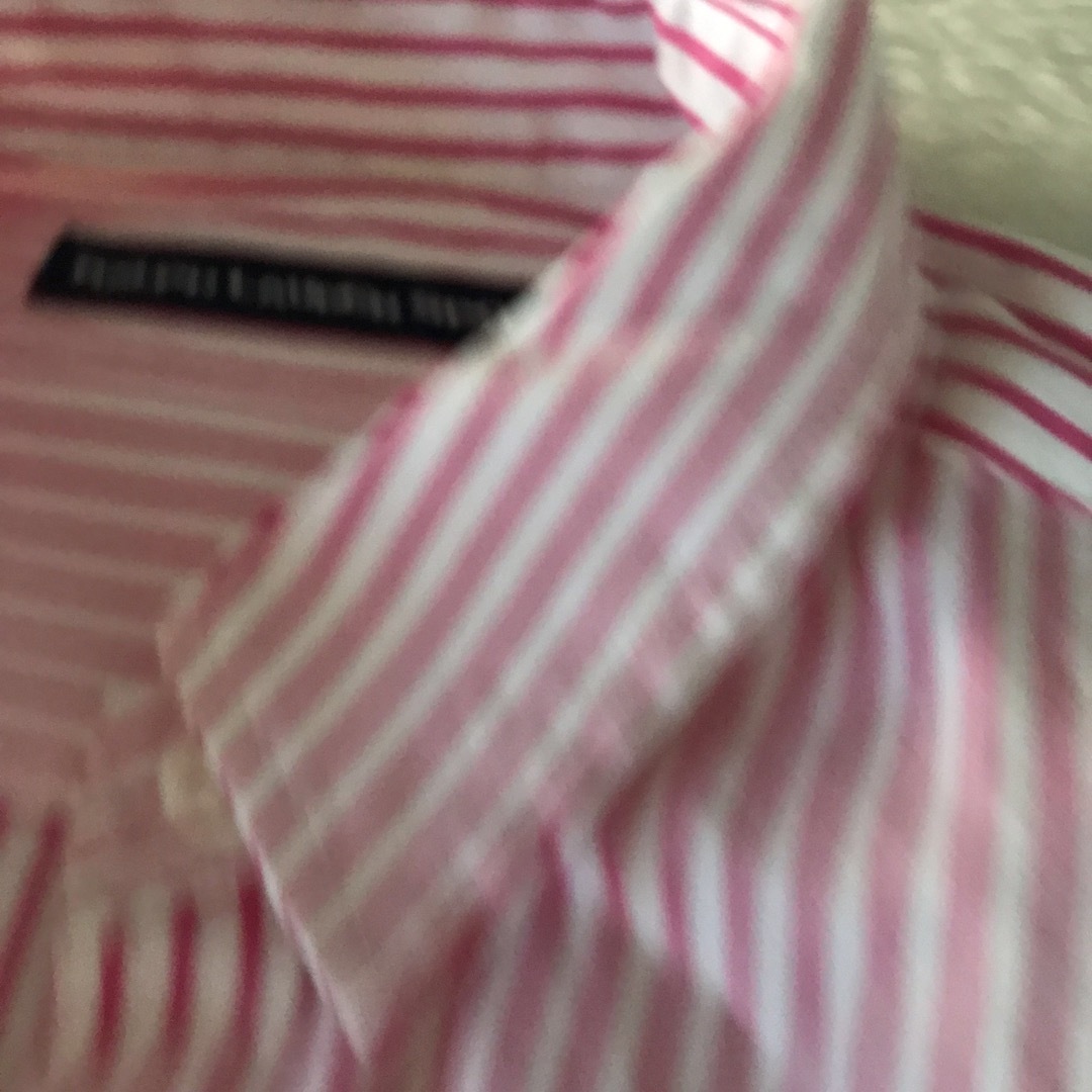 Ralph Lauren(ラルフローレン)のラルフローレンスポーツ サイズ2 ピンク&白　ストライプシャツ 七分袖ポロ レディースのトップス(シャツ/ブラウス(長袖/七分))の商品写真