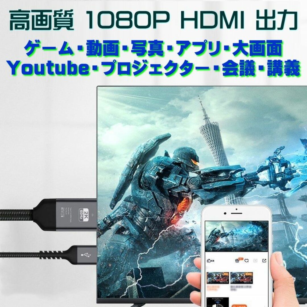 最新 3in1 HDMI i-Phone Android ミラー プロジェクター スマホ/家電/カメラのスマホアクセサリー(その他)の商品写真