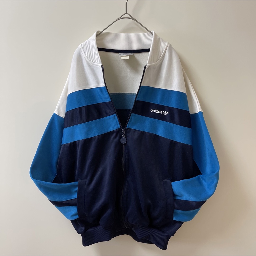 90s】アディダス古着トラックジャケット刺繍ジャージ ビンテージ ネイビー白青