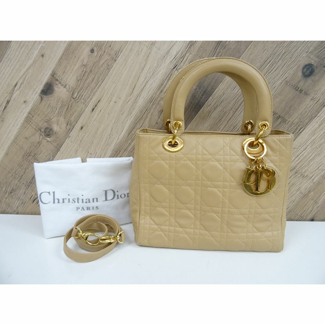 K広012/ DIOR レディディオール ハンドバッグ レザー ベージュ系