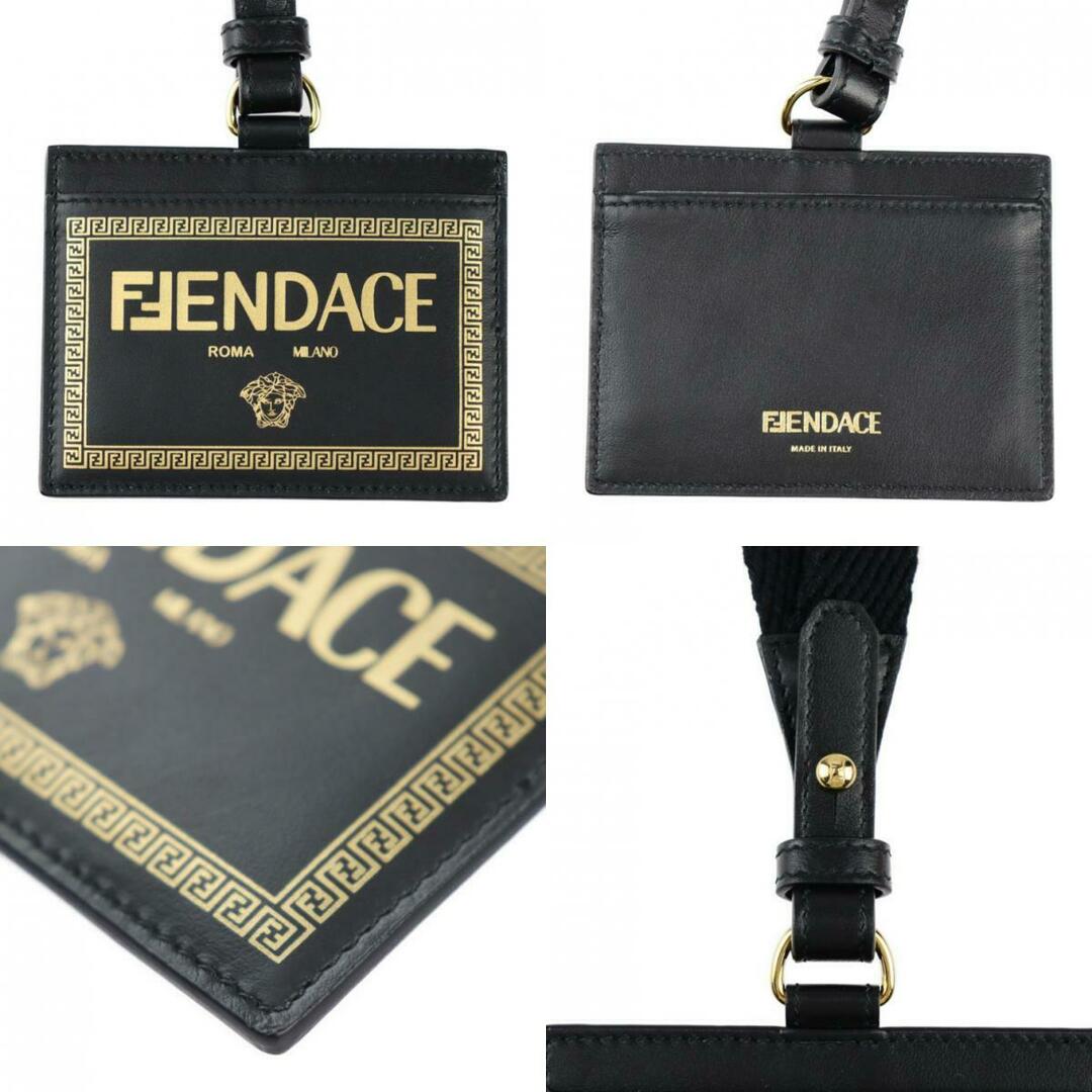 FENDI(フェンディ)のFENDI フェンディ FENDACE フェンダーチェ  カードケース 7M0331   カーフレザー ブラック ゴールド  versace ヴェルサーチ コラボ ネックストラップ 【本物保証】 レディースのファッション小物(パスケース/IDカードホルダー)の商品写真