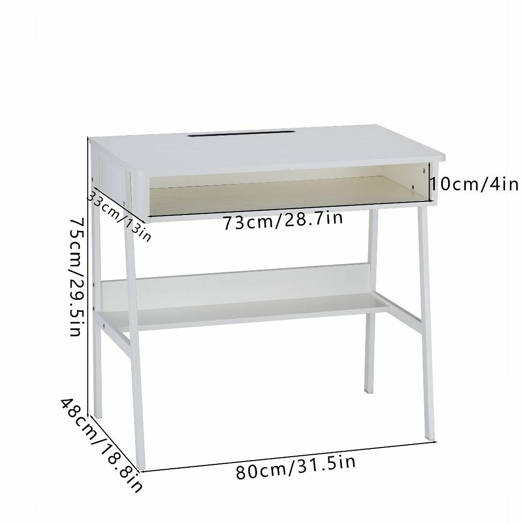 【色: ホワイト】DEILALY パソコンデスク 収納スペース付き机 金属フレー