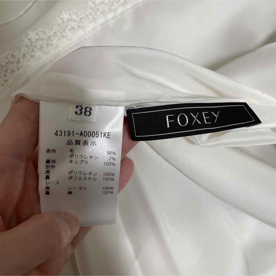 美品♡ FOXEY 9.7万 ビジュー ステッチ ワンピース 白襟 白衿 ベロア