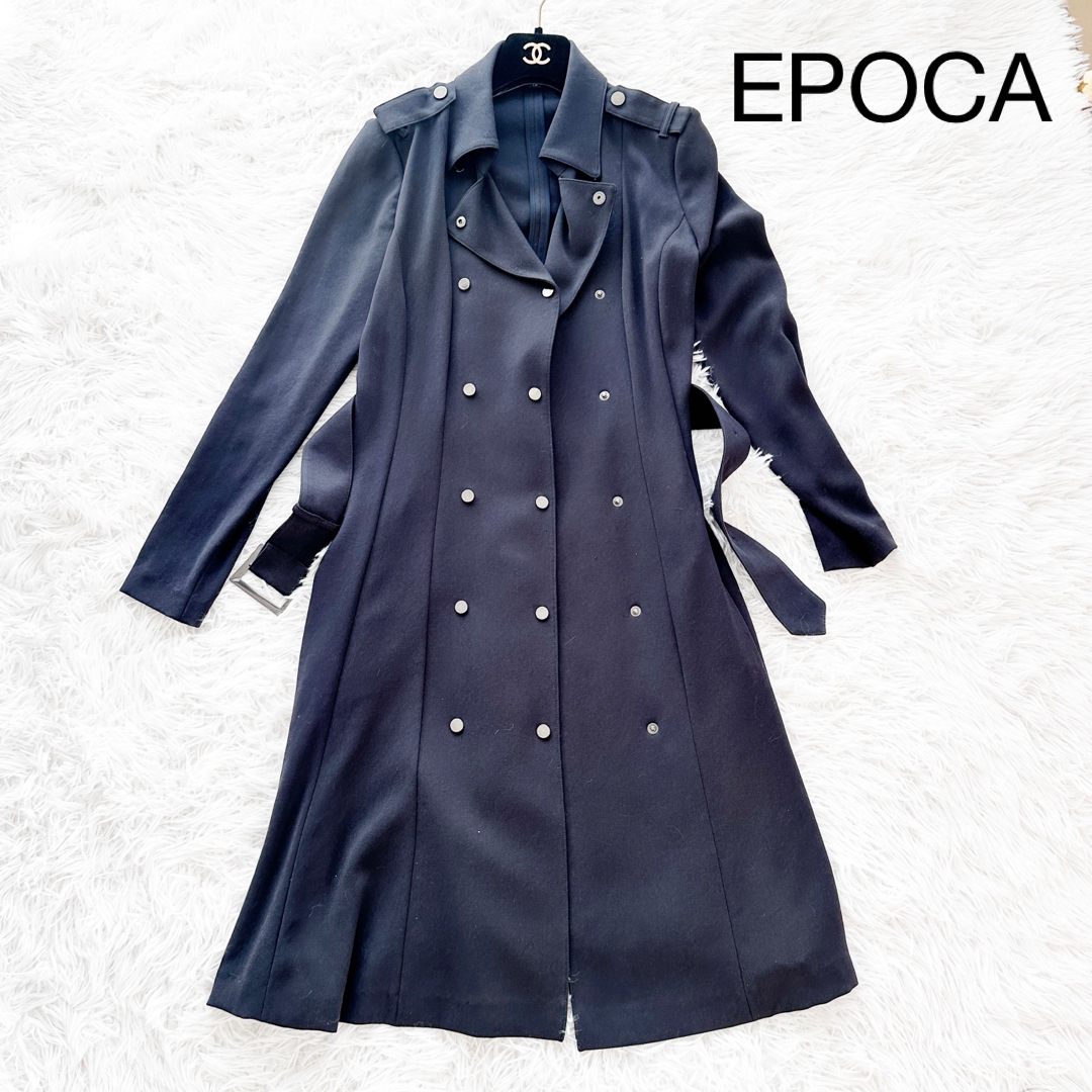 【EPOCA】エポカ トリアセ ロングコート ベルト付き ブラック 40（L）