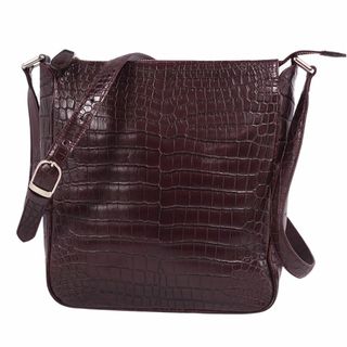 クロコダイル(Crocodile)の美品 クロコダイル CROCODILE バッグ ショルダーバッグ マットクロコ ワニ革 カバン レディース ボルドー(ショルダーバッグ)