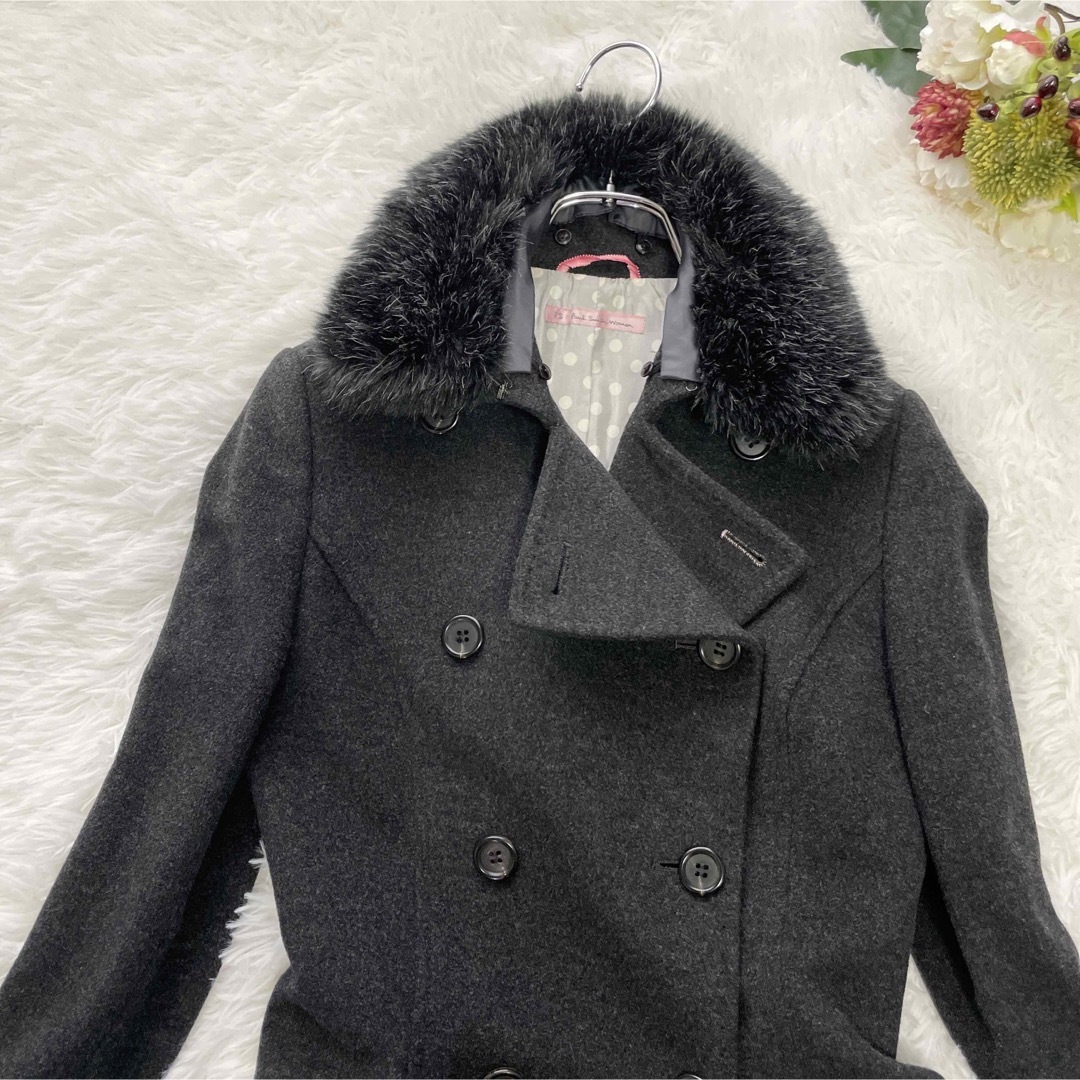【カシミヤ混】PS PaulSmith women ファー付きピーコート40
