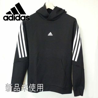 アディダス(adidas)の新品◆(XL)アディダス黒メンズパーカー/スリーストライプス/レギュラーフィット(パーカー)