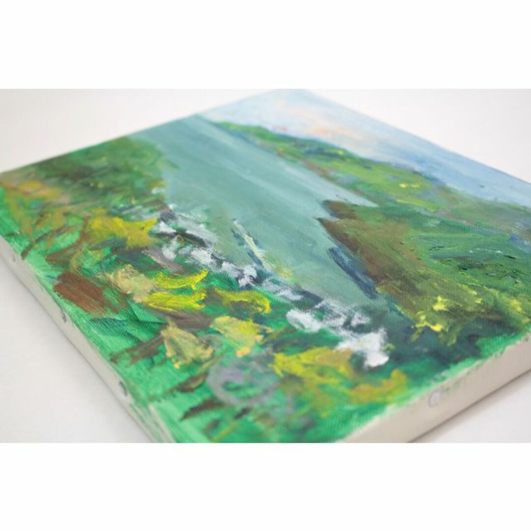 作家不明『丘の上から見た海辺の町』油彩画 絵画