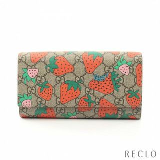 Gucci - GGスプリーム 二つ折り長財布 ストロベリー PVC ベージュ