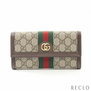 グッチ(Gucci)のオフィディア GGスプリーム コンチネンタルウォレット 二つ折り長財布 PVC レザー ベージュ ダークブラウン マルチカラー(財布)