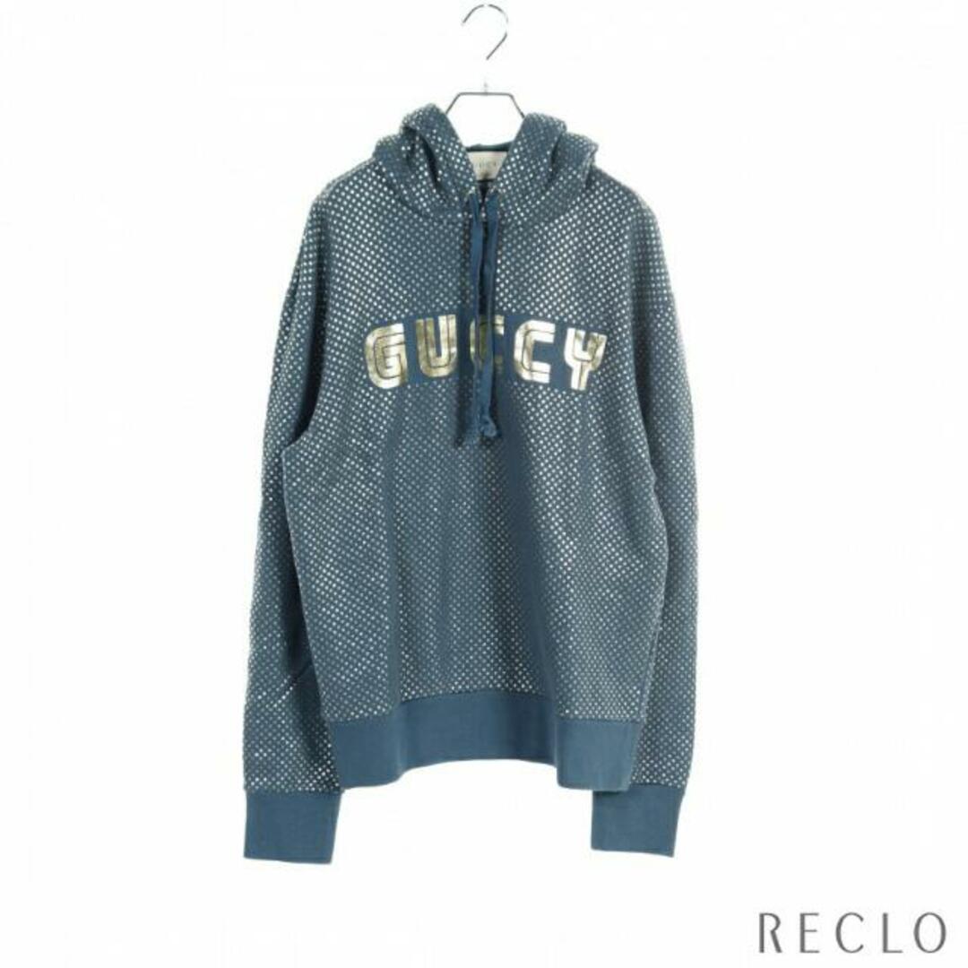 Gucci(グッチ)の プルオーバーパーカー 総柄 ロゴプリント コットン ブルーグリーン メンズのトップス(パーカー)の商品写真