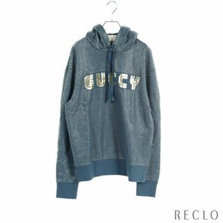 グッチ(Gucci)の プルオーバーパーカー 総柄 ロゴプリント コットン ブルーグリーン(パーカー)