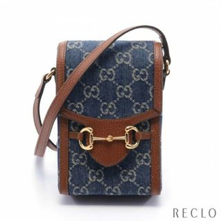 グッチ(Gucci)のホースビット 1955 ミニバッグ GGデニム ショルダーバッグ デニム レザー インディゴブルー ブラウン(ショルダーバッグ)