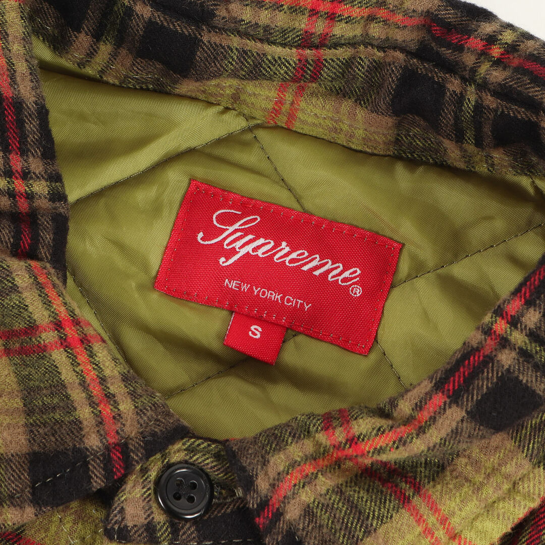 Supreme シュプリーム シャツ サイズ:S 21AW スター 刺繍 キルティング チェック ネル シャツ Quilted Plaid  Flannel Shirt オリーブ ブラック トップス カジュアルシャツ 長袖 【メンズ】【中古】【美品】