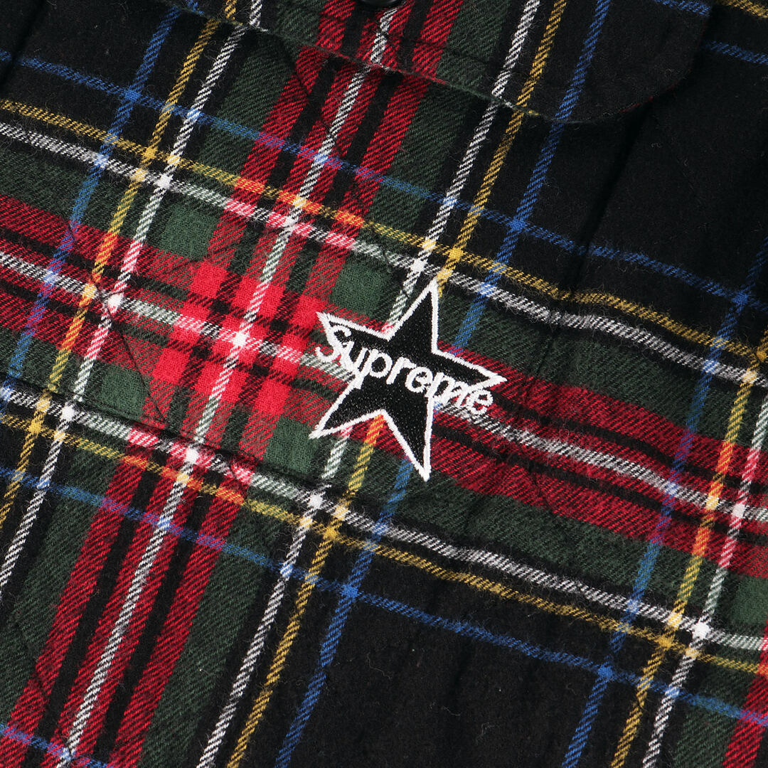 Supreme シュプリーム シャツ サイズ:S 21AW スター 刺繍 キルティング チェック ネル 長袖 シャツ Quilted Plaid  Flannel Shirt ブラック レッド グリーン トップス カジュアルシャツ【メンズ】【中古】【美品】