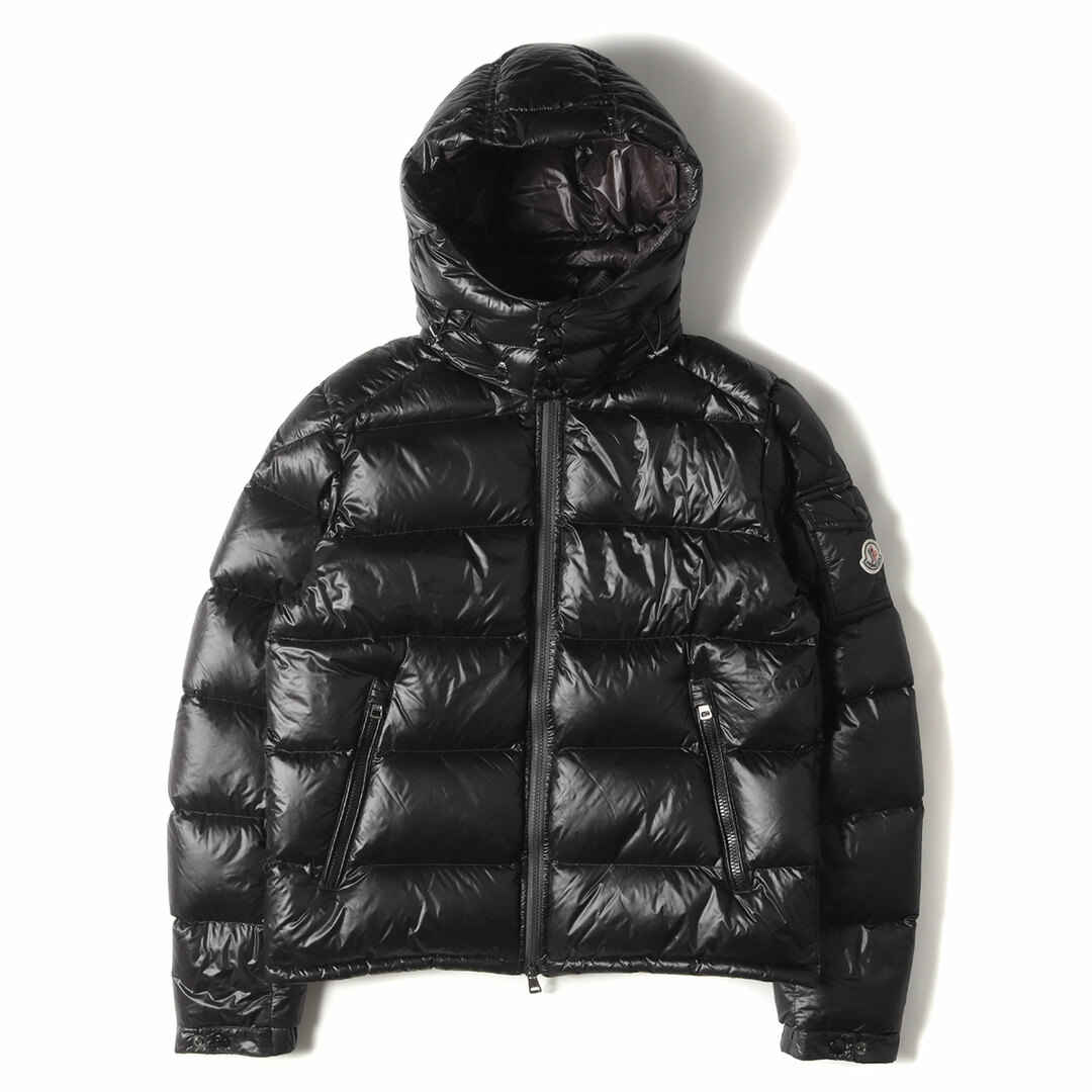 MONCLER モンクレール ダウンジャケット サイズ:2 ニット レイヤード シャイニー ナイロン ダウン ジャケット ZIN 420914031505 フード取り外し可能 ブラック 黒 アウター ブルゾン コート【メンズ】