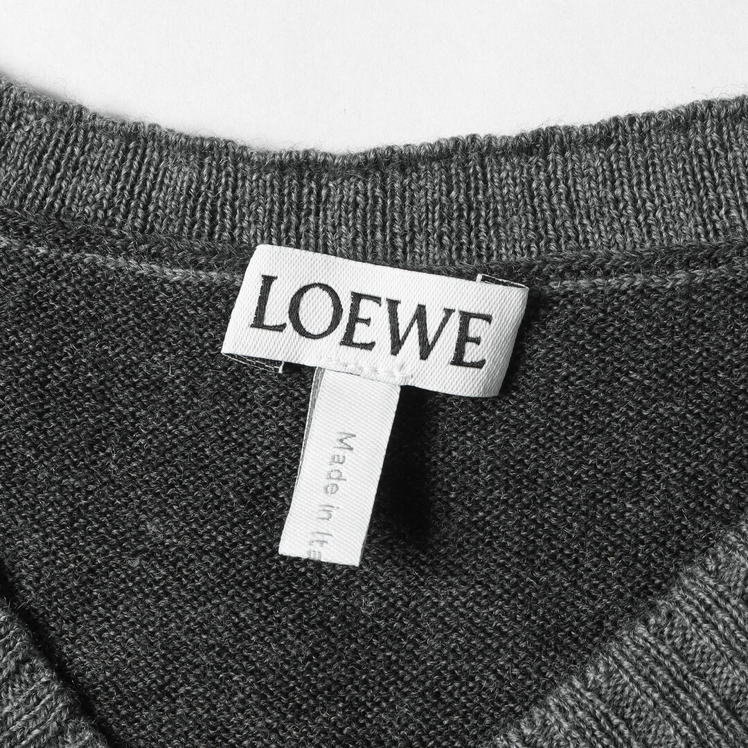 LOEWE ロエベ ニット サイズ:L 21AW アナグラム 刺繍 ハイゲージ Vネック ウール ニット セーター 1722761 プルオーバー 切替 グレー イタリア製 ブランド トップス 長袖  【メンズ】