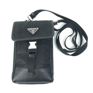 プラダ(PRADA)のプラダ PRADA フォンケース スマホケース 2ZH109 トライアングルロゴ カバン ポーチ ショルダーバッグ ナイロン/レザー ブラック(ショルダーバッグ)